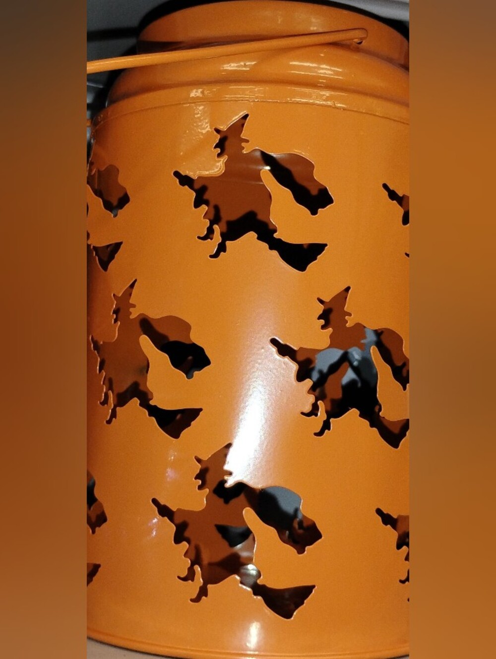 Orange Halloween Witch Cutout Metal Lantern
